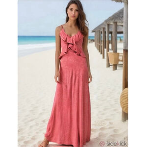 Max Studio Maxi Sleeveless Dress Red Marble Ruffle Bodice Women’s Size Small